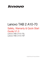 Lenovo TAB 2 A10-70L Safety, Warranty & Quick Start Manual